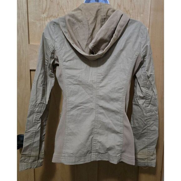 Womens Beige Utility Jacket Hood Snap Buttons Stud Detail Lightweight Casual S - Picture 13 of 16